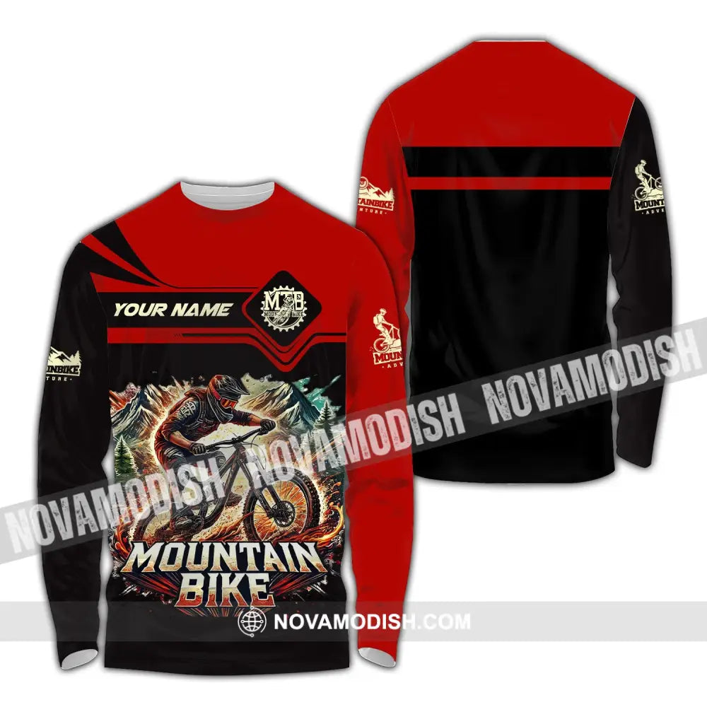 Man Shirt Custom Name For Mountain Bike Lover Gift Hoodie Long Sleeve / S T-Shirt