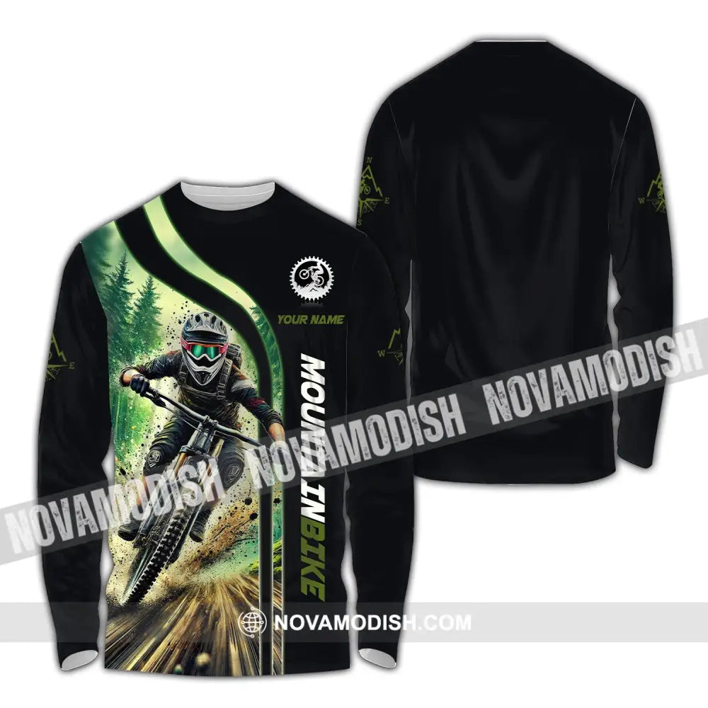 Man Shirt Custom Name For Mountain Bike Lover Polo Long Sleeve Gift / S T-Shirt