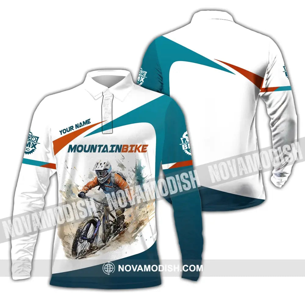 Man Shirt Custom Name For Mountain Bike Lover Polo Long Sleeve Gift / S T-Shirt