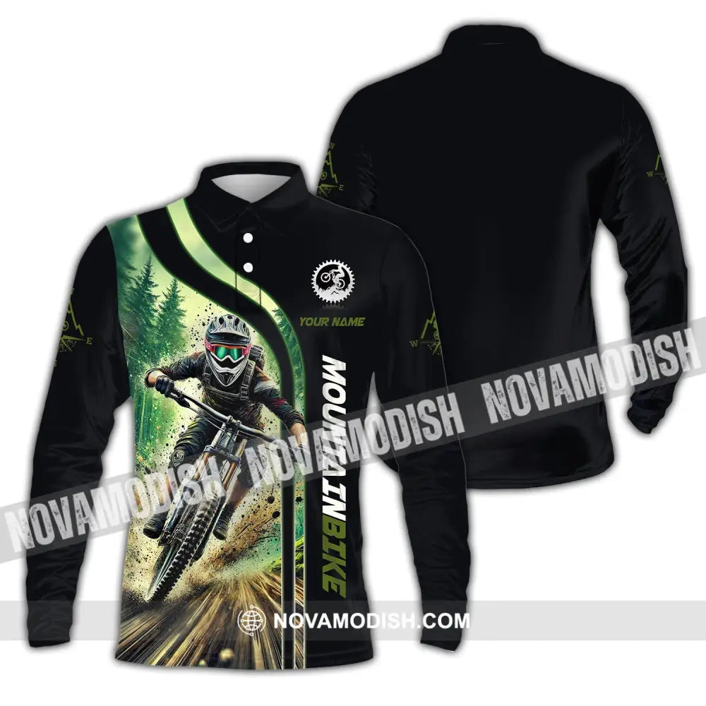 Man Shirt Custom Name For Mountain Bike Lover Polo Long Sleeve Gift / S T-Shirt