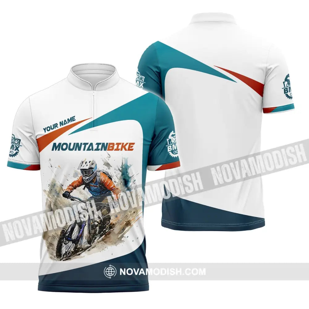 Man Shirt Custom Name For Mountain Bike Lover Polo Long Sleeve Gift Zipper / S T-Shirt