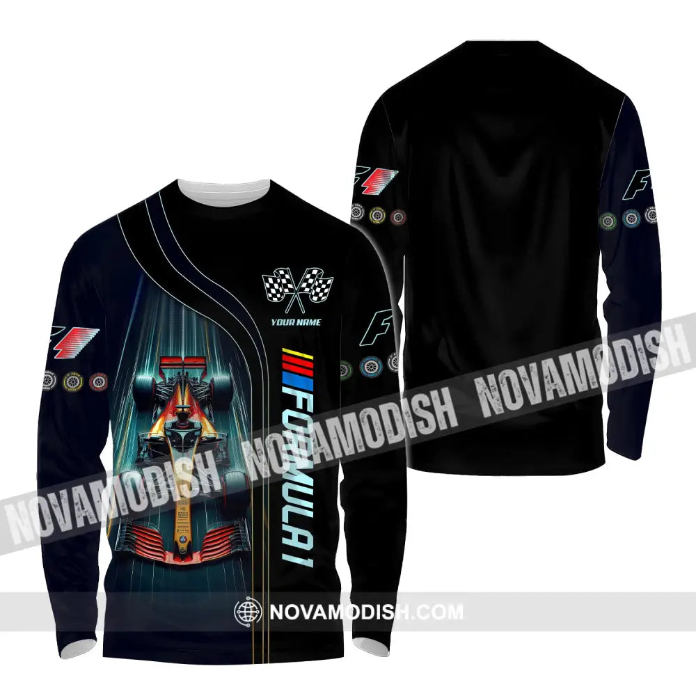 Man Shirt Custom Name Formula One F1 T-Shirt Hoodie Long Sleeve / S
