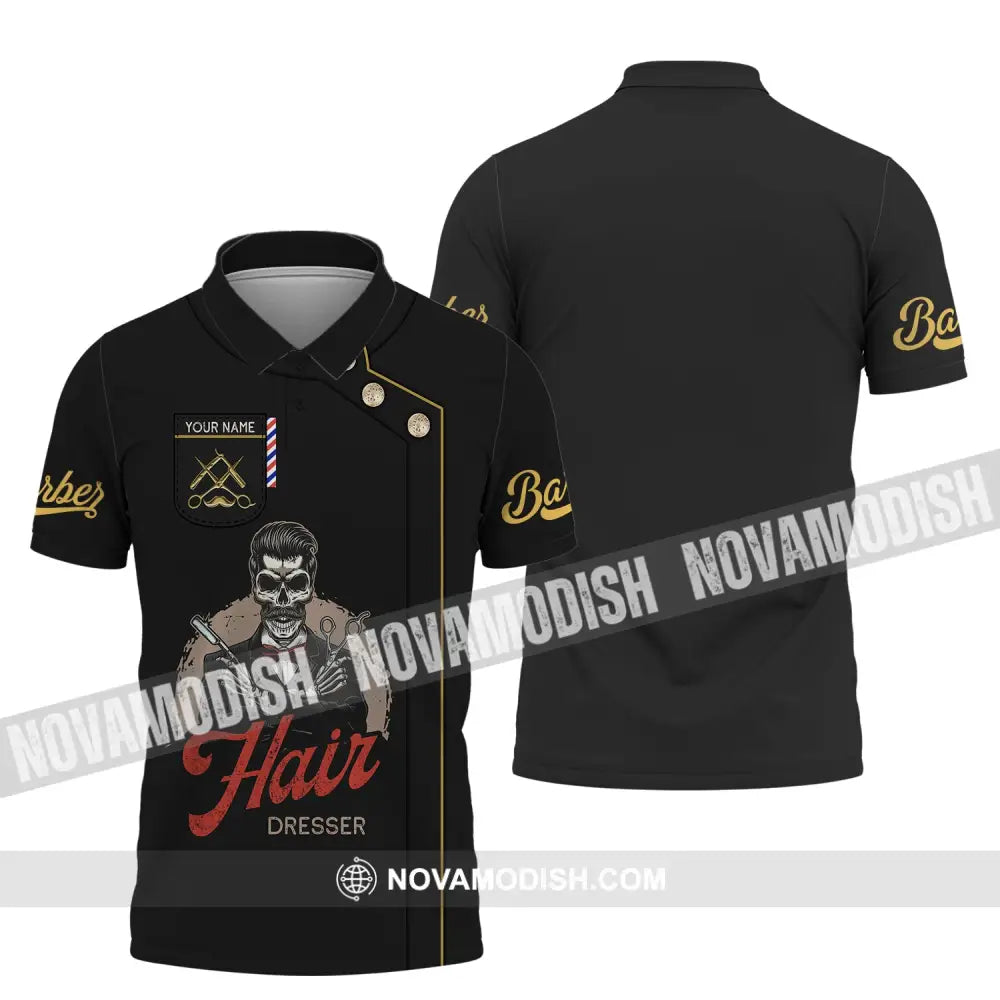 Man Shirt Custom Name Hairdresser Hairstylist Apparel T-Shirt For Barber Shop Polo / S