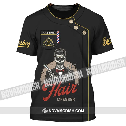 Man Shirt Custom Name Hairdresser Hairstylist Apparel T-Shirt For Barber Shop / S