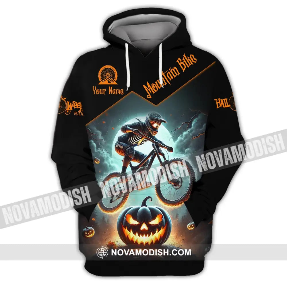 Man Shirt Custom Name Halloween Mountain Bike Lover T-Shirt Hoodie / S T-Shirt