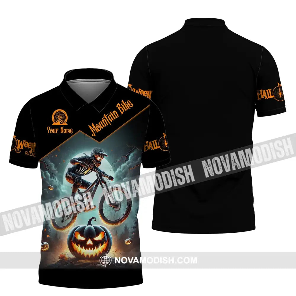 Man Shirt Custom Name Halloween Mountain Bike Lover T-Shirt Polo / S T-Shirt