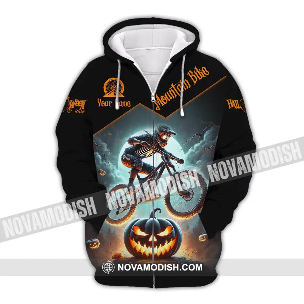 Man Shirt Custom Name Halloween Mountain Bike Lover T-Shirt Zipper Hoodie / S T-Shirt