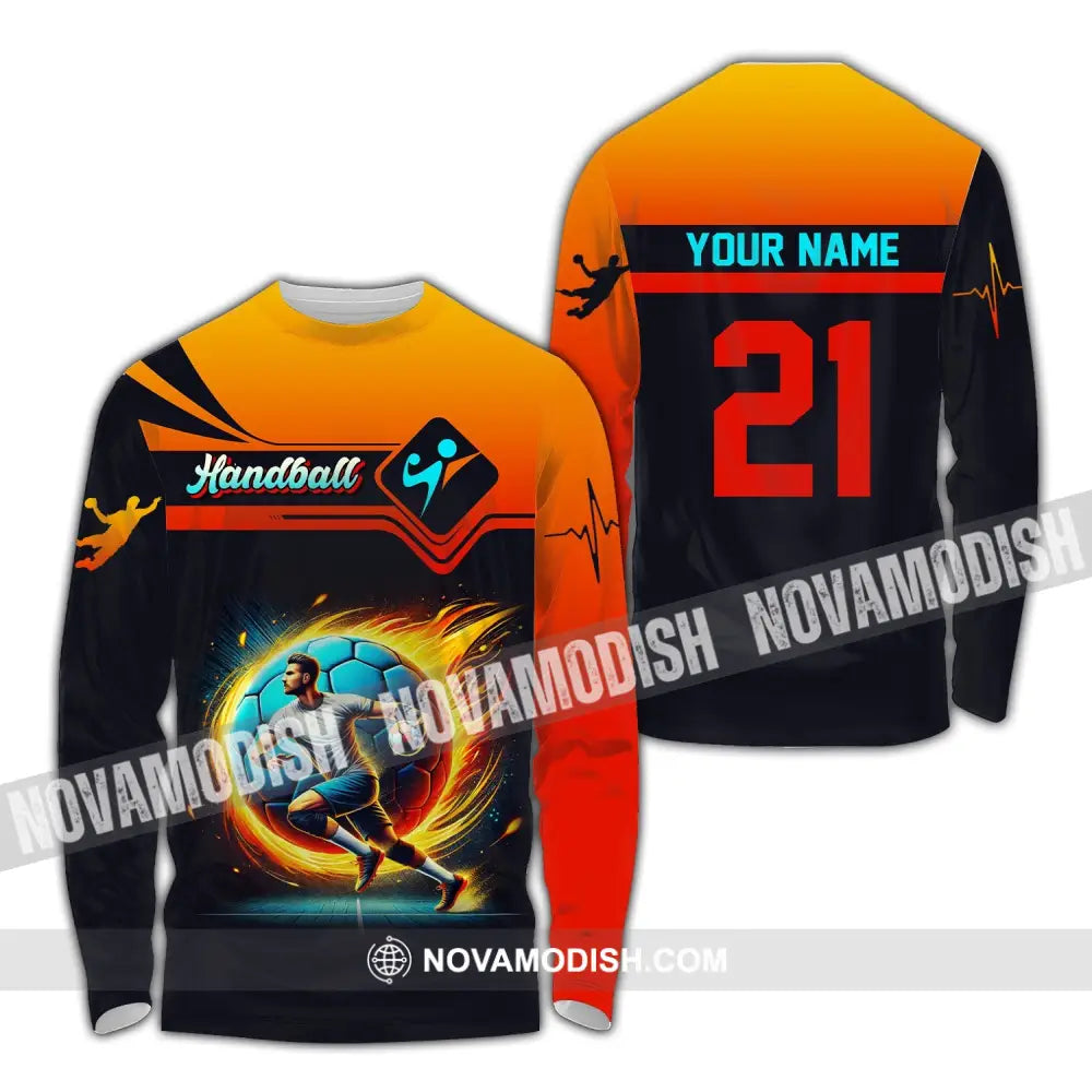 Man Shirt Custom Name Handball Long Sleeve Hoodie Polo Team Uniform / S T-Shirt