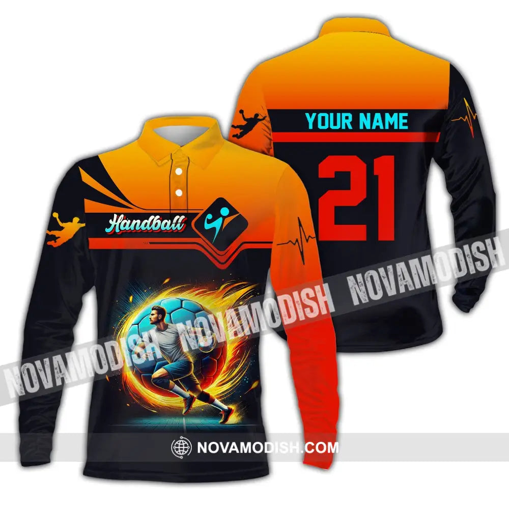 Man Shirt Custom Name Handball Long Sleeve Hoodie Polo Team Uniform / S T-Shirt