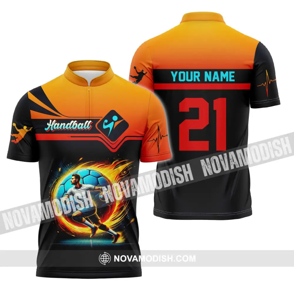 Man Shirt Custom Name Handball Long Sleeve Hoodie Polo Team Uniform Zipper / S T-Shirt