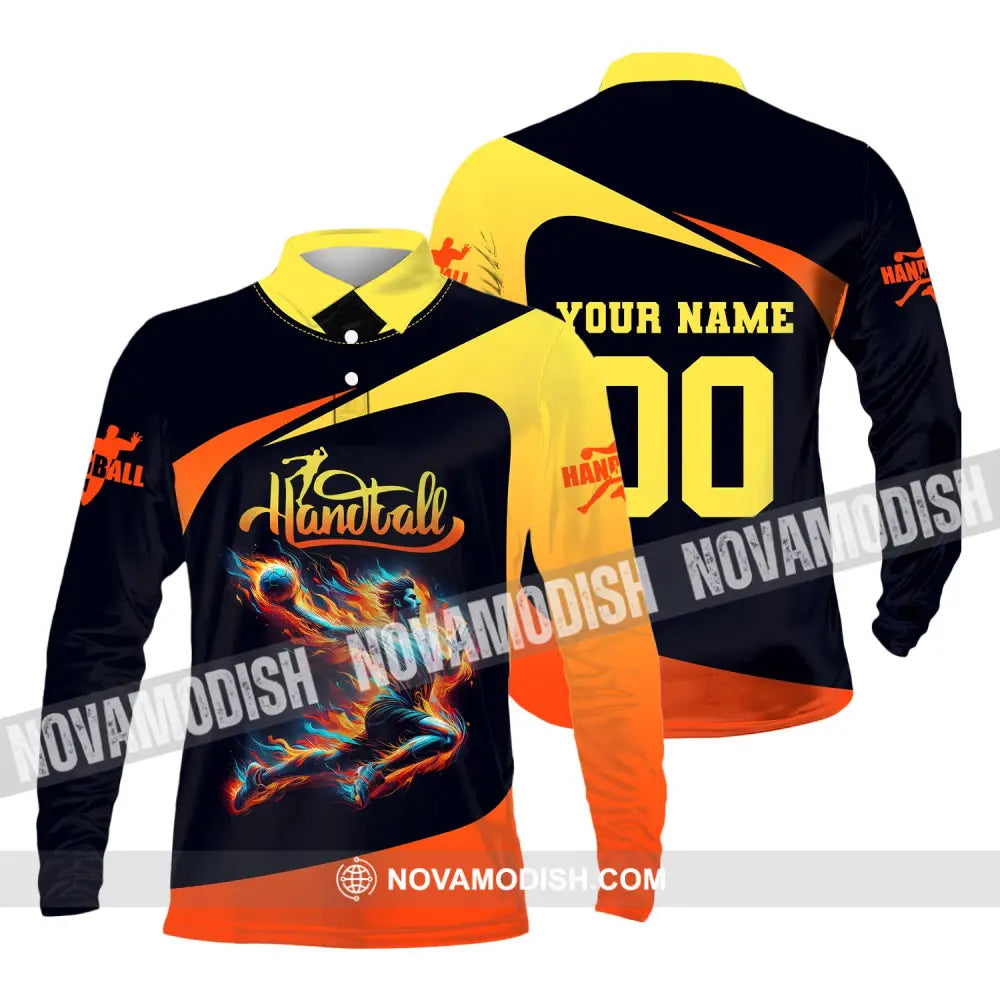 Man Shirt Custom Name Handball T-Shirt Hoodie For Players Long Sleeve Polo / S