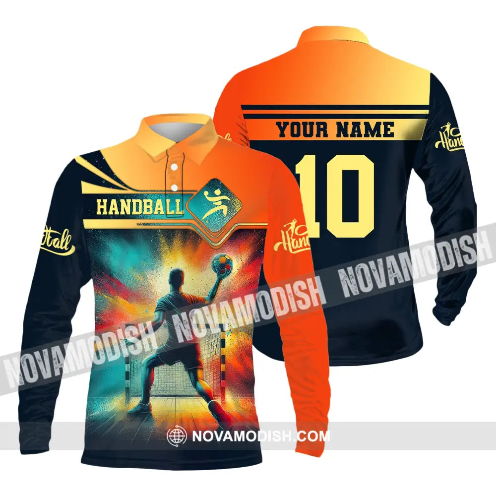 Man Shirt Custom Name Handball T-Shirt Hoodie For Players Long Sleeve Polo / S