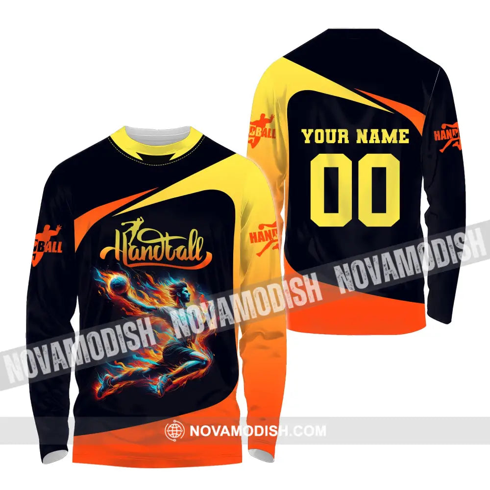 Man Shirt Custom Name Handball T-Shirt Hoodie For Players Long Sleeve / S