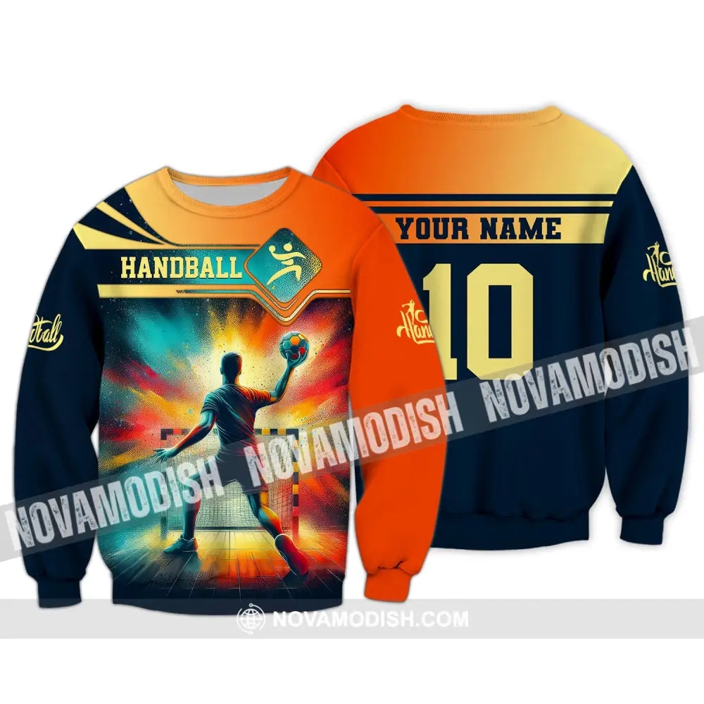 Man Shirt Custom Name Handball T-Shirt Hoodie For Players Long Sleeve / S