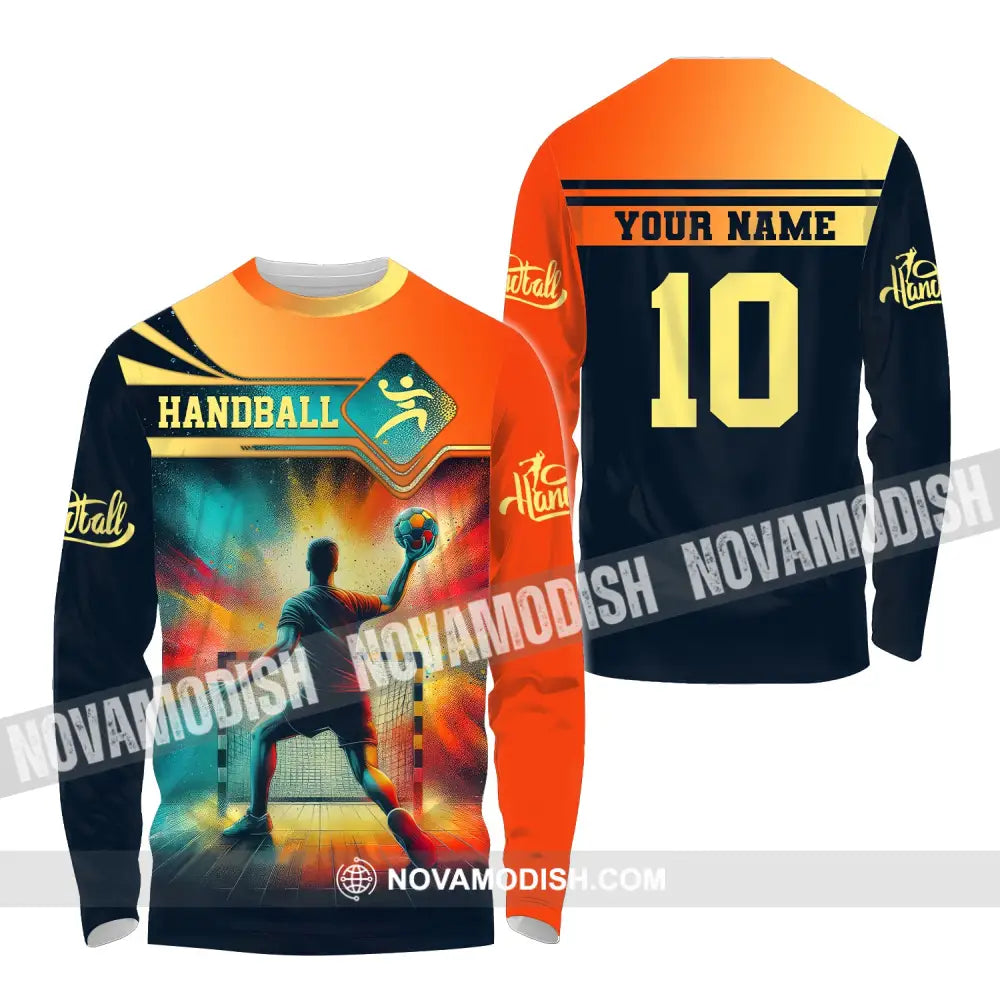 Man Shirt Custom Name Handball T-Shirt Hoodie For Players Long Sleeve / S