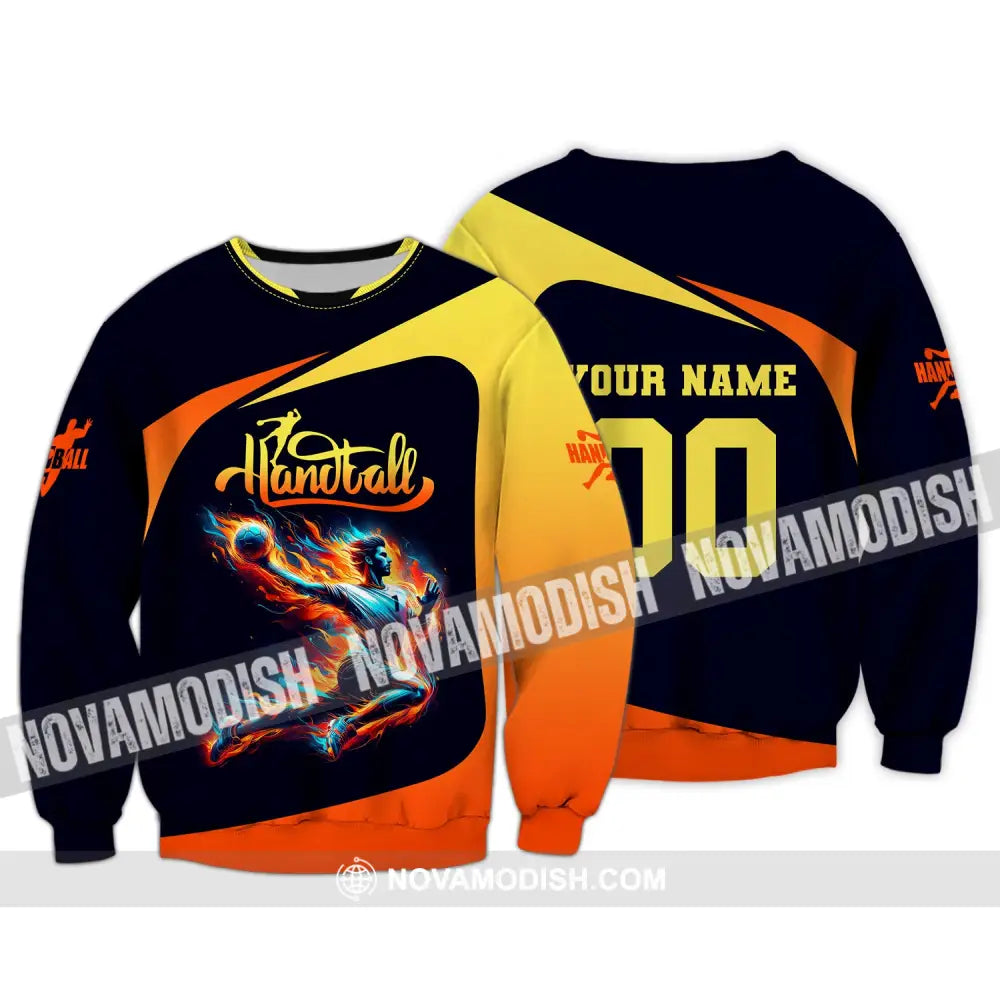 Man Shirt Custom Name Handball T-Shirt Hoodie For Players Long Sleeve / S