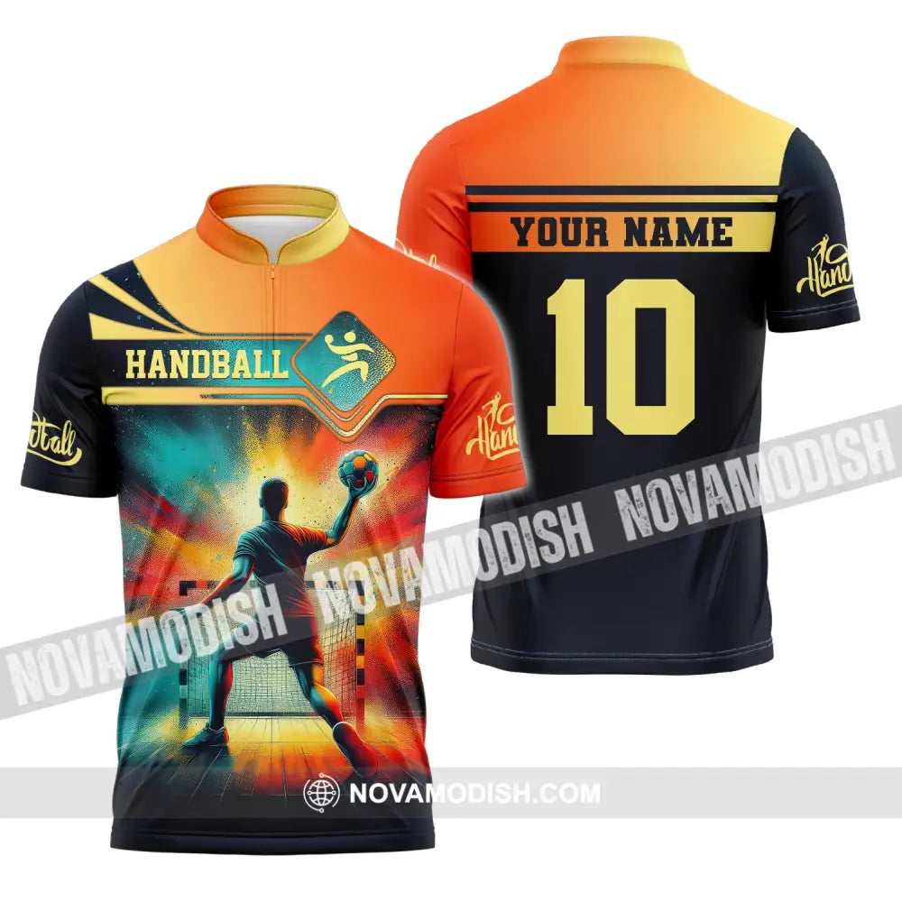 Man Shirt Custom Name Handball T-Shirt Hoodie For Players Zipper Polo / S