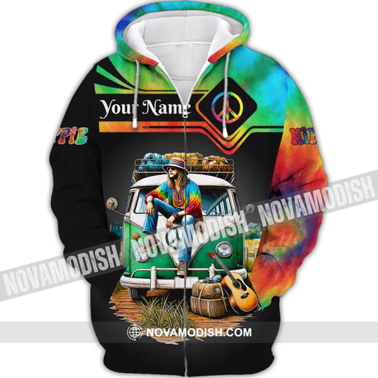 Man Shirt Custom Name Hippie T-Shirt Hoodie Long Sleeve Retro Clothing Zipper / S T-Shirt