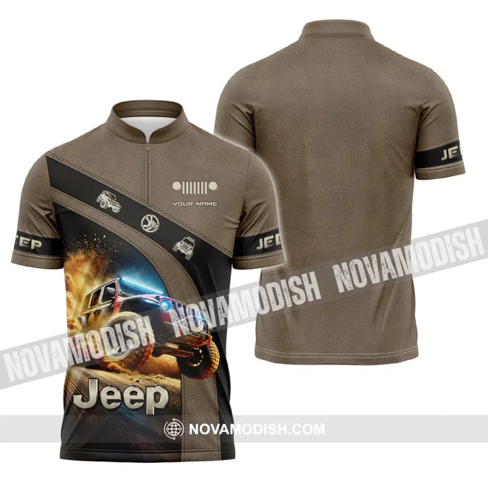 Man Shirt Custom Name Jeep Lover Gift Polo Long Sleeve Hoodie Zipper / S T-Shirt