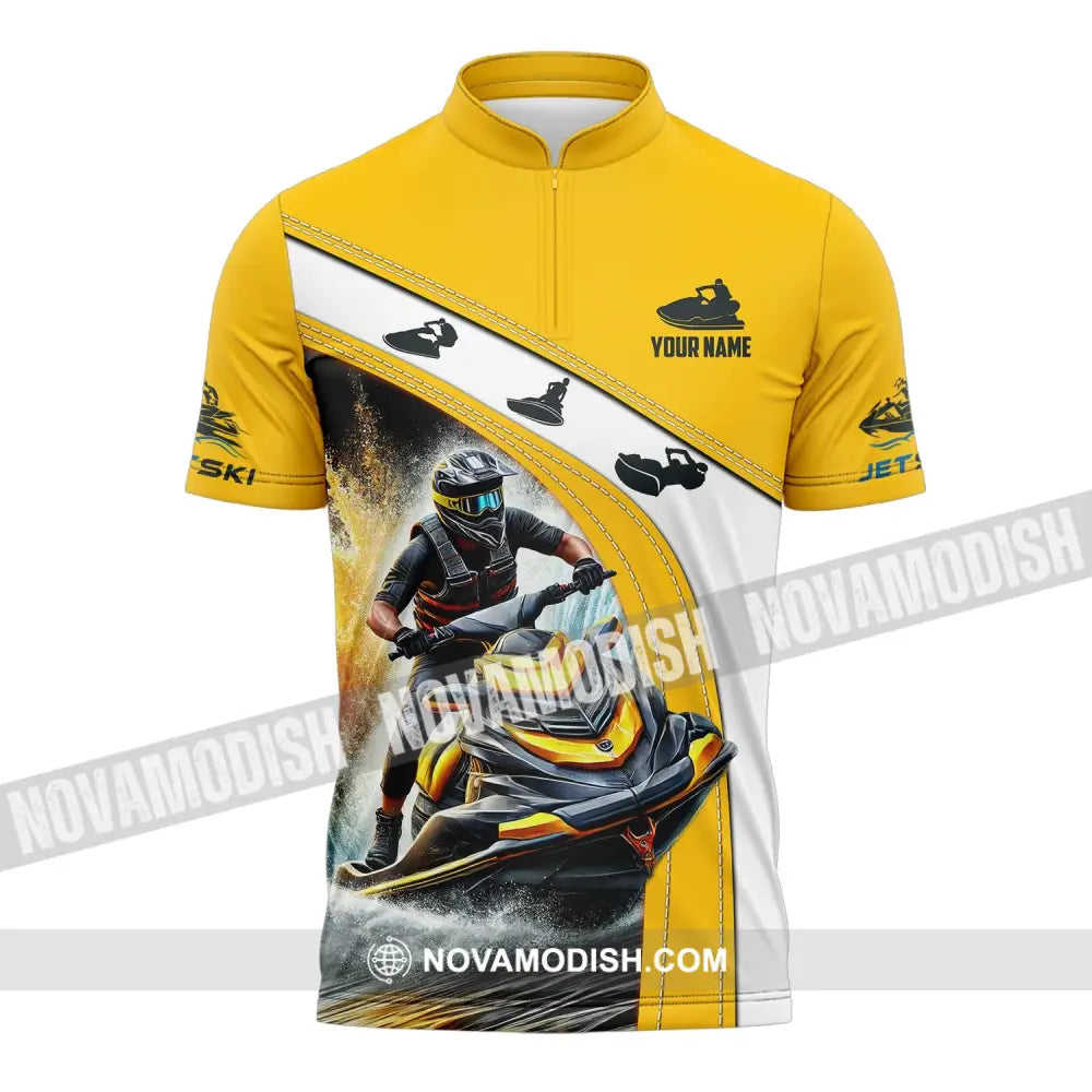 Man Shirt Custom Name Jet Ski Polo Long Sleeve Gift Zipper / S T-Shirt