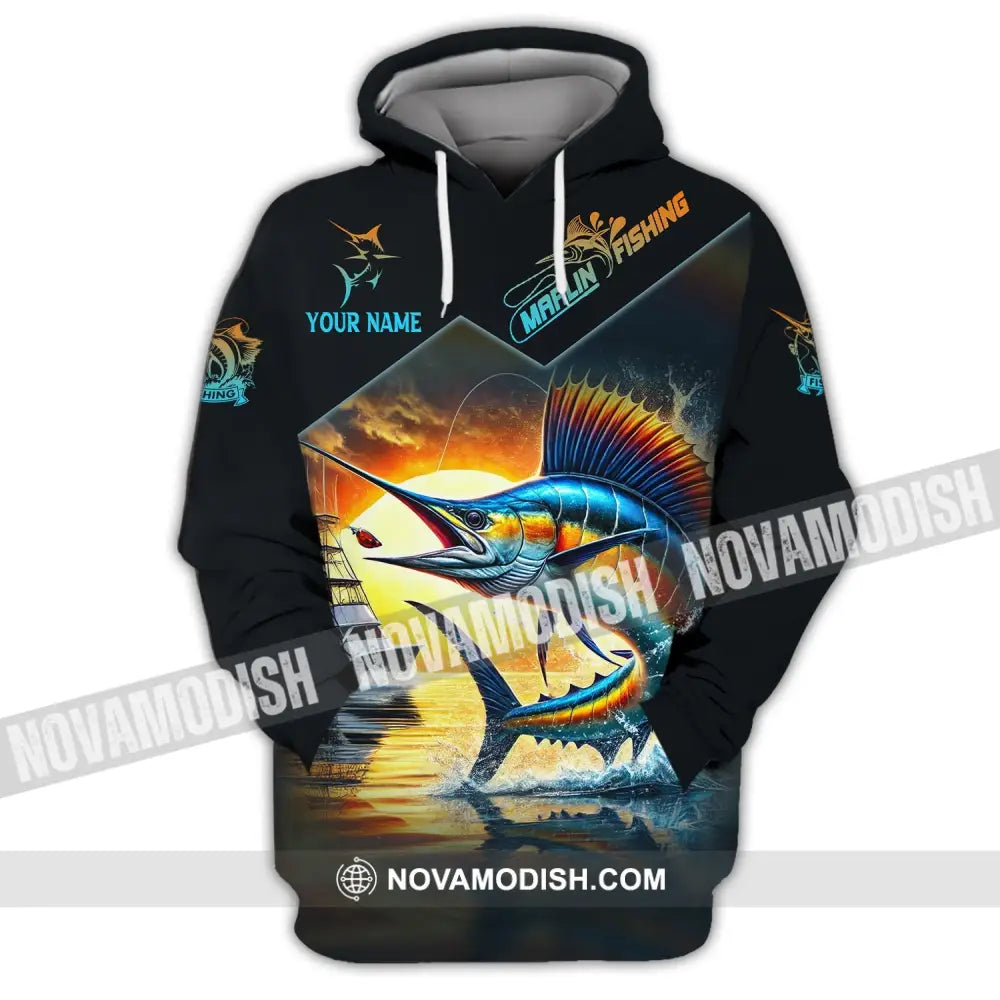 Man Shirt Custom Name Marlin Fishing Lover Hoodie Polo Long Sleeve / S T-Shirt