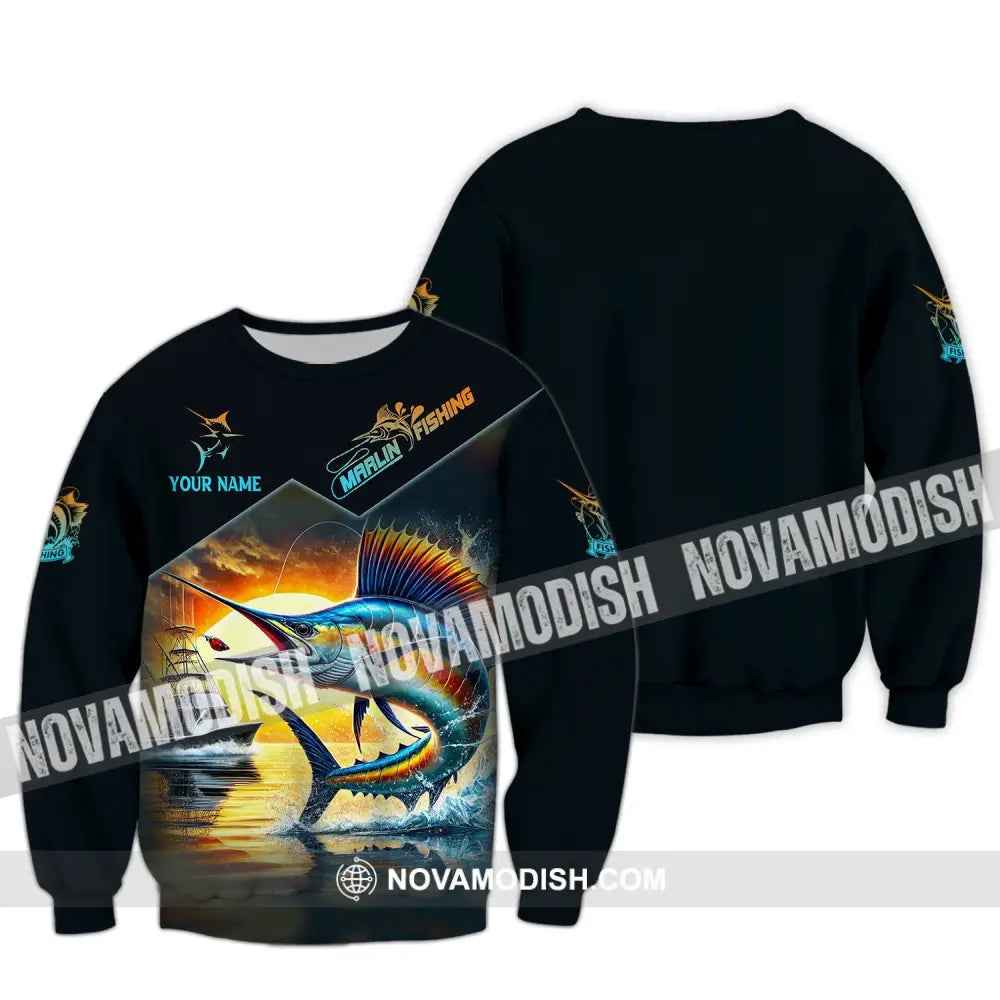 Man Shirt Custom Name Marlin Fishing Lover Hoodie Polo Long Sleeve / S T-Shirt