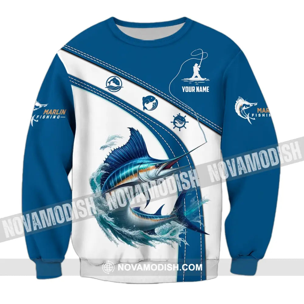 Man Shirt Custom Name Marlin Fishing Lover Hoodie Polo Long Sleeve / S T-Shirt