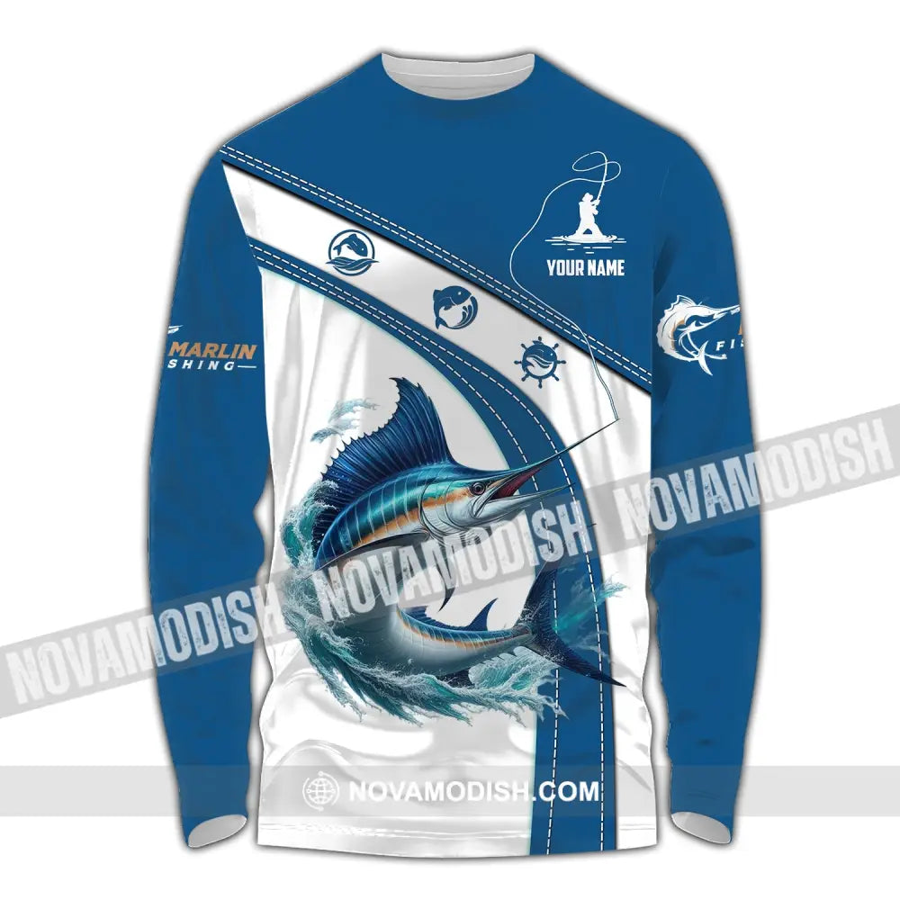 Man Shirt Custom Name Marlin Fishing Lover Hoodie Polo Long Sleeve / S T-Shirt