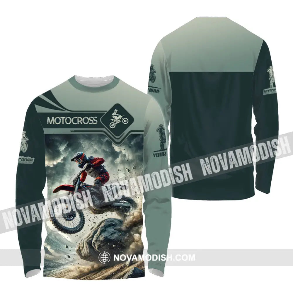 Man Shirt Custom Name Moto Cross Gift Polo Hoodie Long Sleeve / S T-Shirt