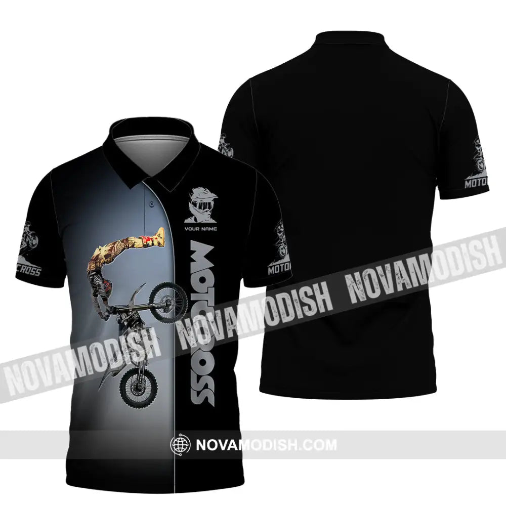 Man Shirt Custom Name Moto Cross Gift Polo Hoodie Long Sleeve / S T-Shirt