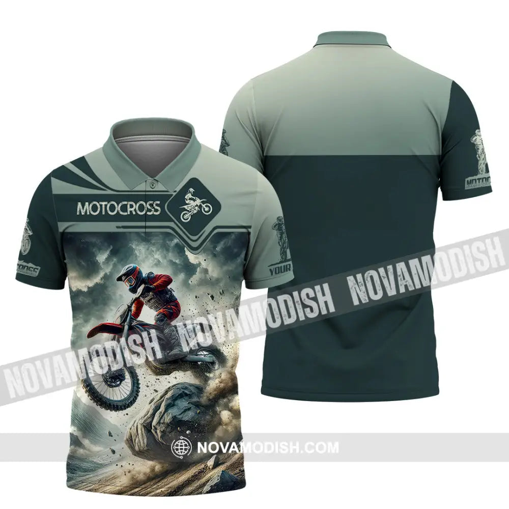 Man Shirt Custom Name Moto Cross Gift Polo Hoodie Long Sleeve / S T-Shirt