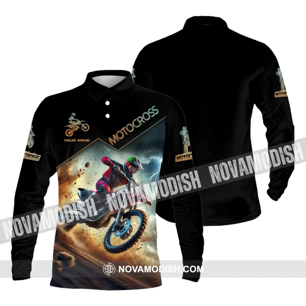 Man Shirt Custom Name Moto Cross Gift Polo Long Sleeve Hoodie / S T-Shirt