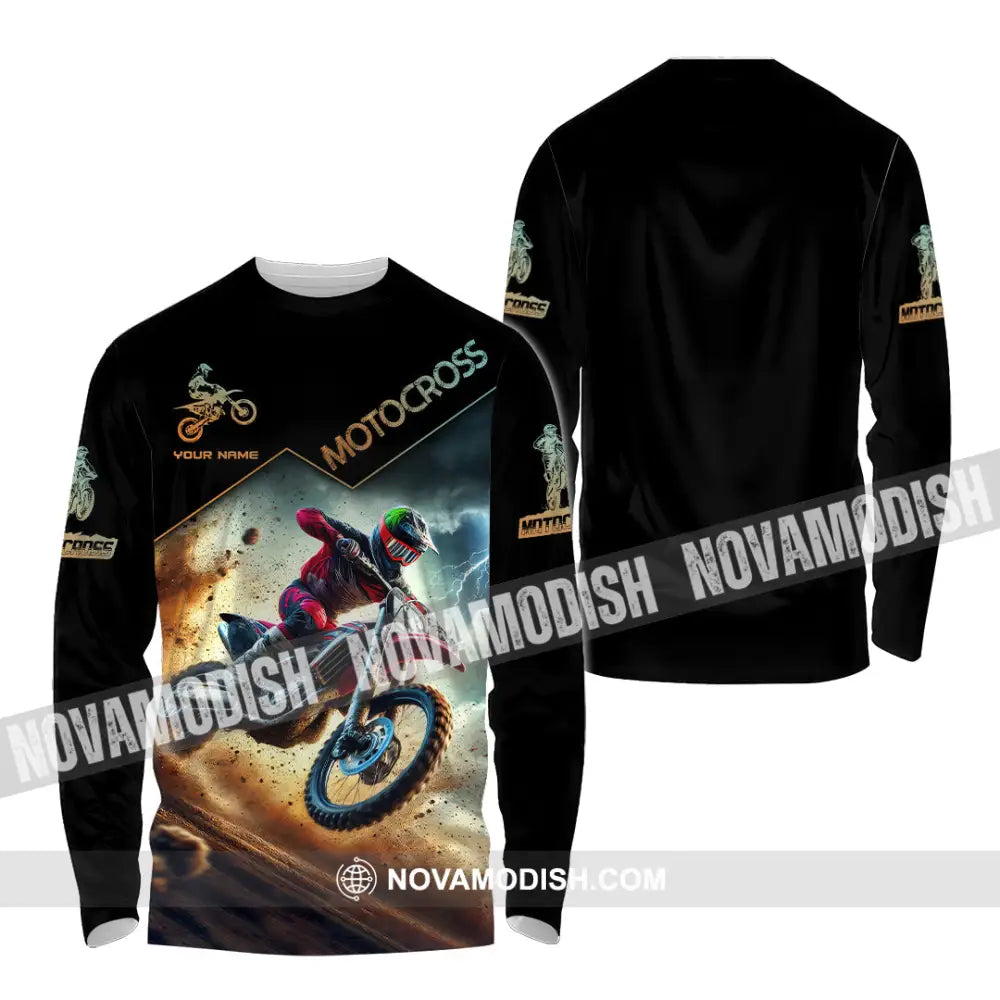 Man Shirt Custom Name Moto Cross Gift Polo Long Sleeve Hoodie / S T-Shirt