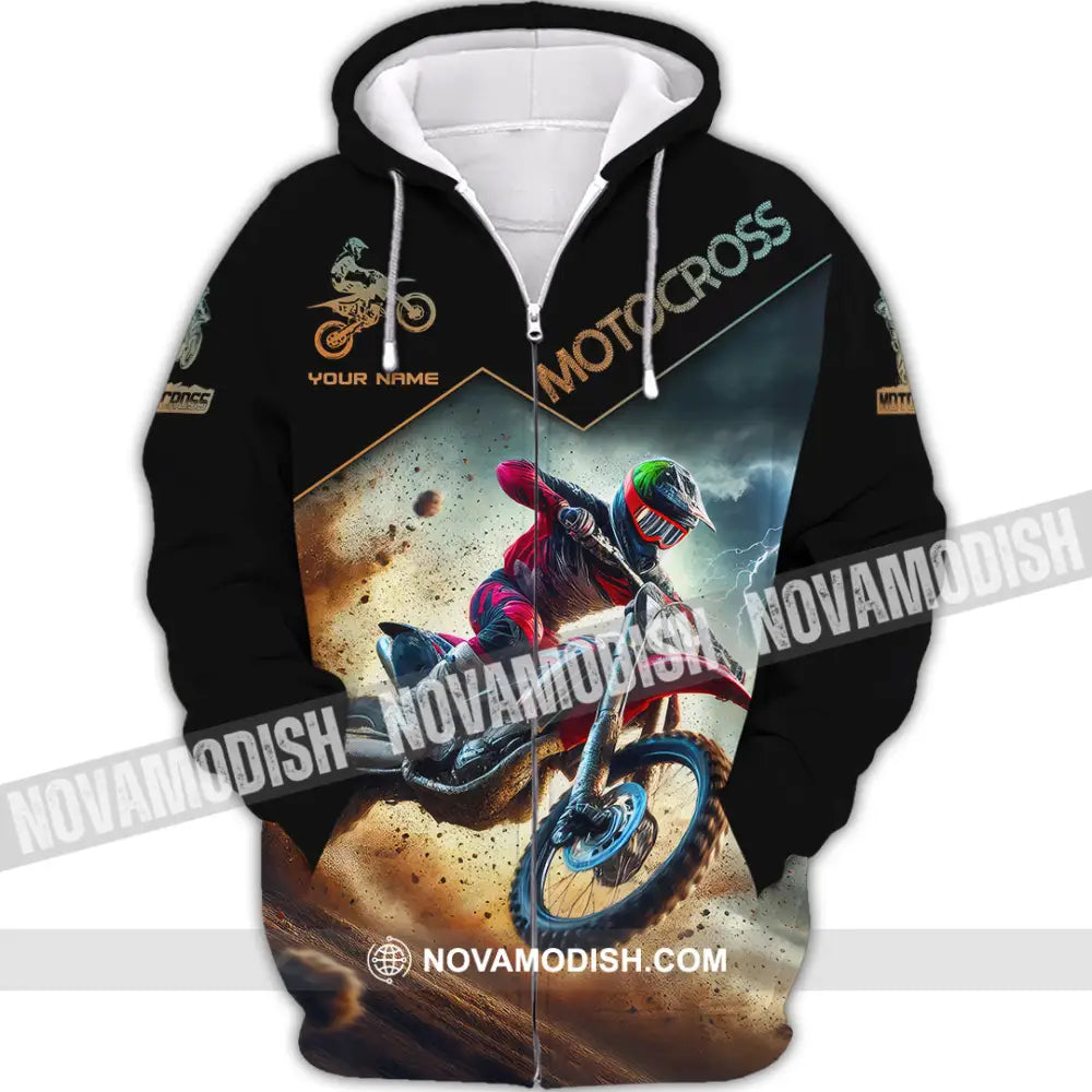 Man Shirt Custom Name Moto Cross Gift Polo Long Sleeve Hoodie Zipper / S T-Shirt