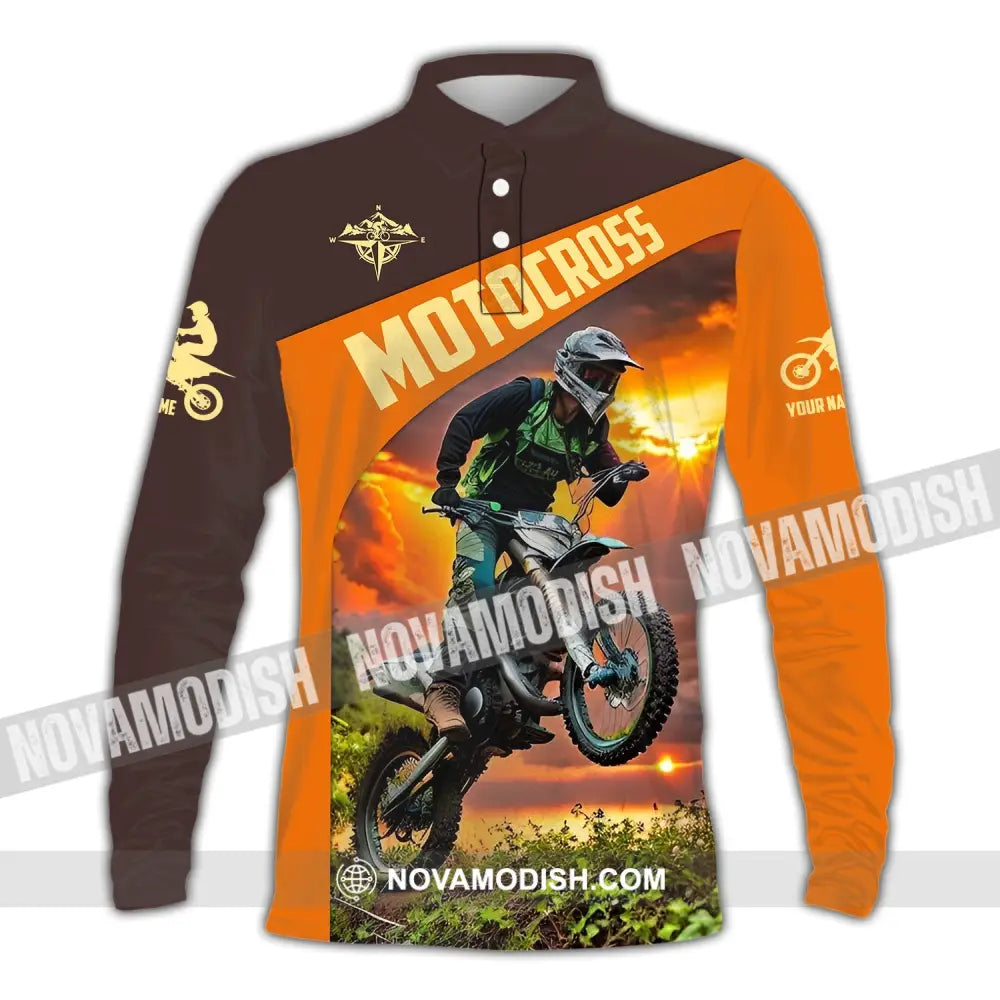 Man Shirt Custom Name Moto Cross Love Gift Long Sleeve Polo / S T-Shirt