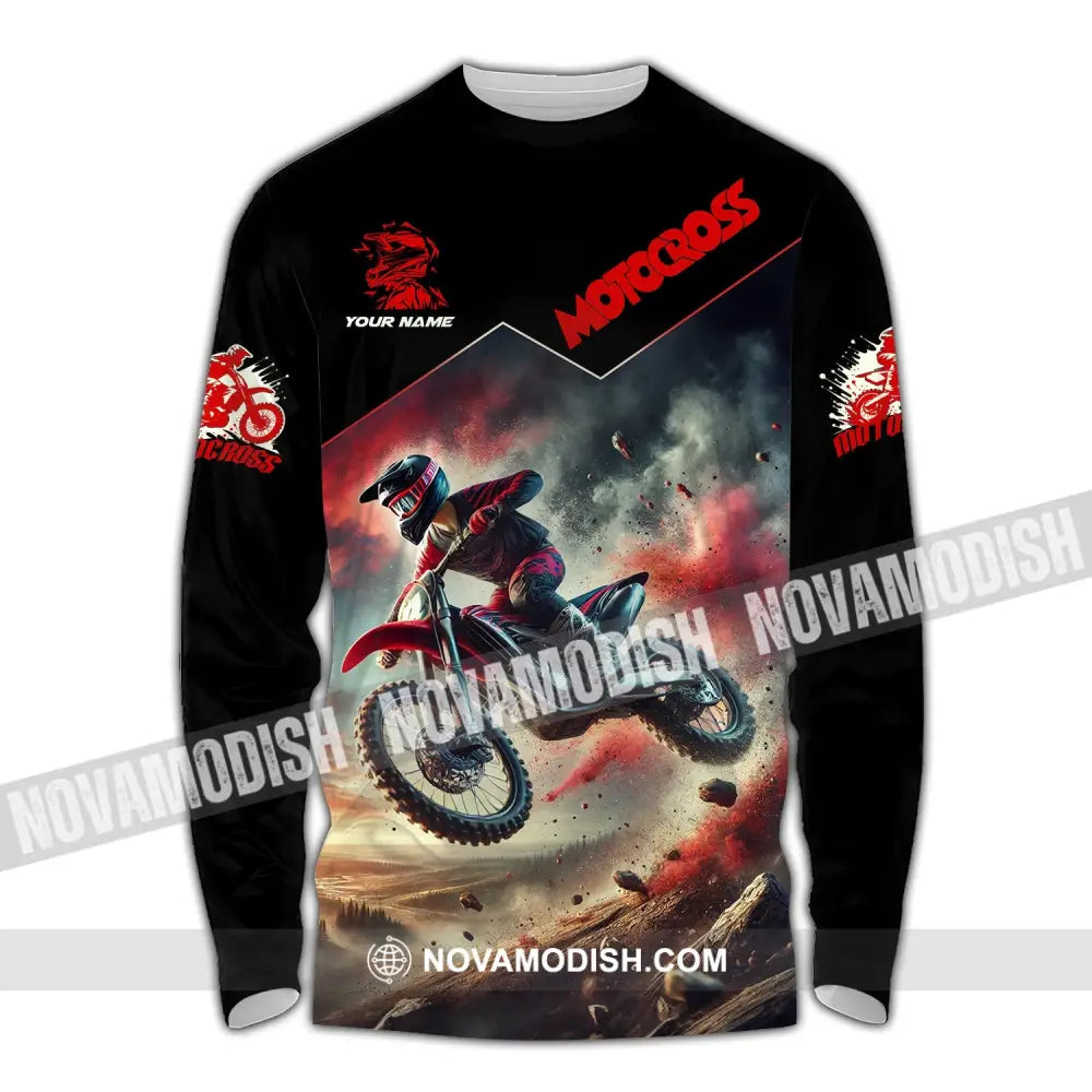 Man Shirt Custom Name Moto Cross Love Gift Long Sleeve / S T-Shirt