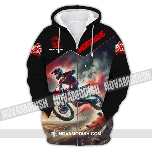 Man Shirt Custom Name Moto Cross Love Gift Zipper Hoodie / S T-Shirt