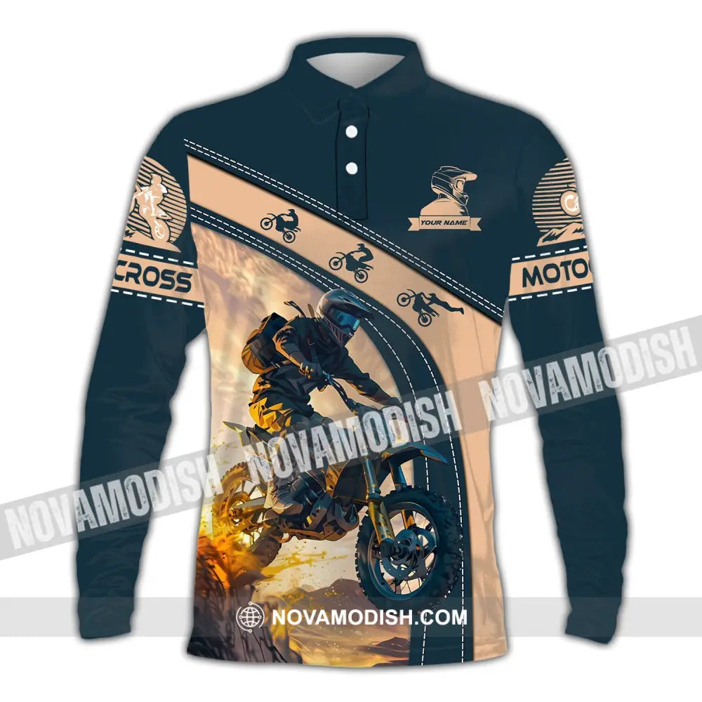 Man Shirt Custom Name Moto Cross Polo Long Sleeve Hoodie / S T-Shirt