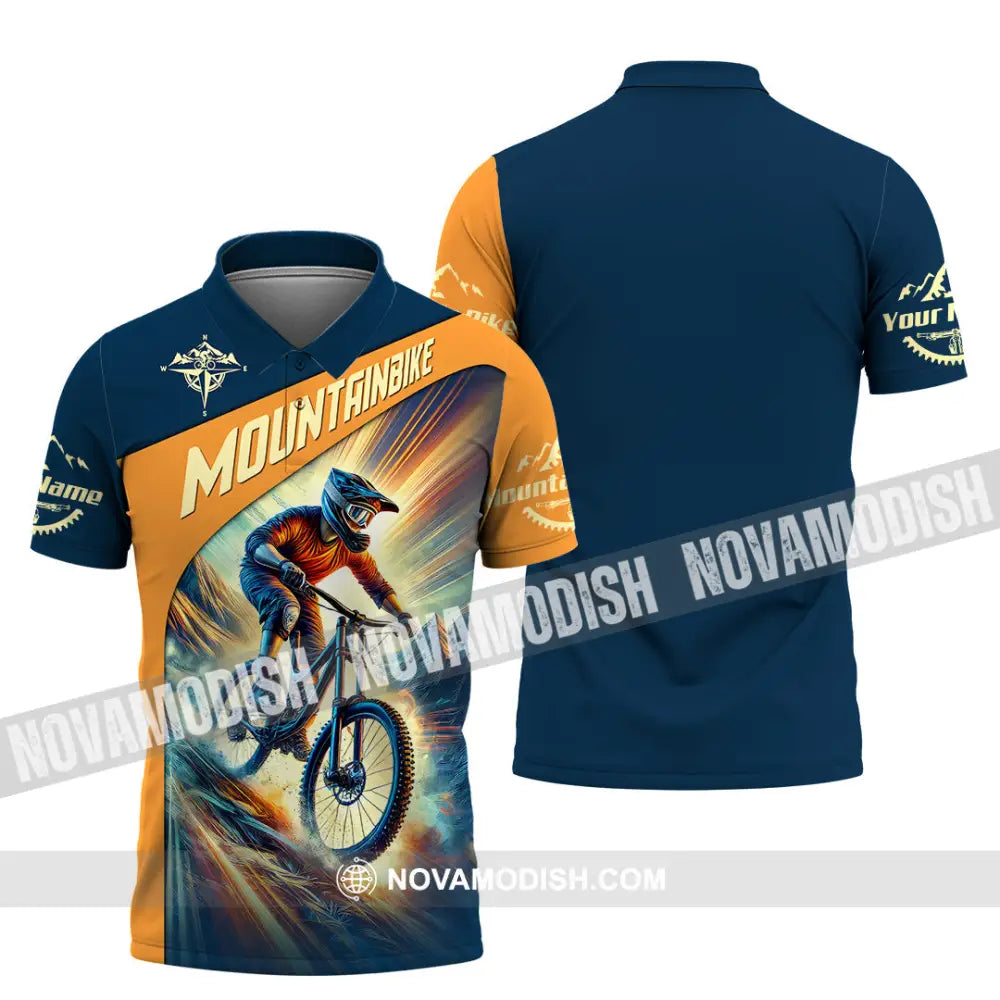 Man Shirt Custom Name Mountain Bike Lover Hoodie Polo Long Sleeve / S T-Shirt