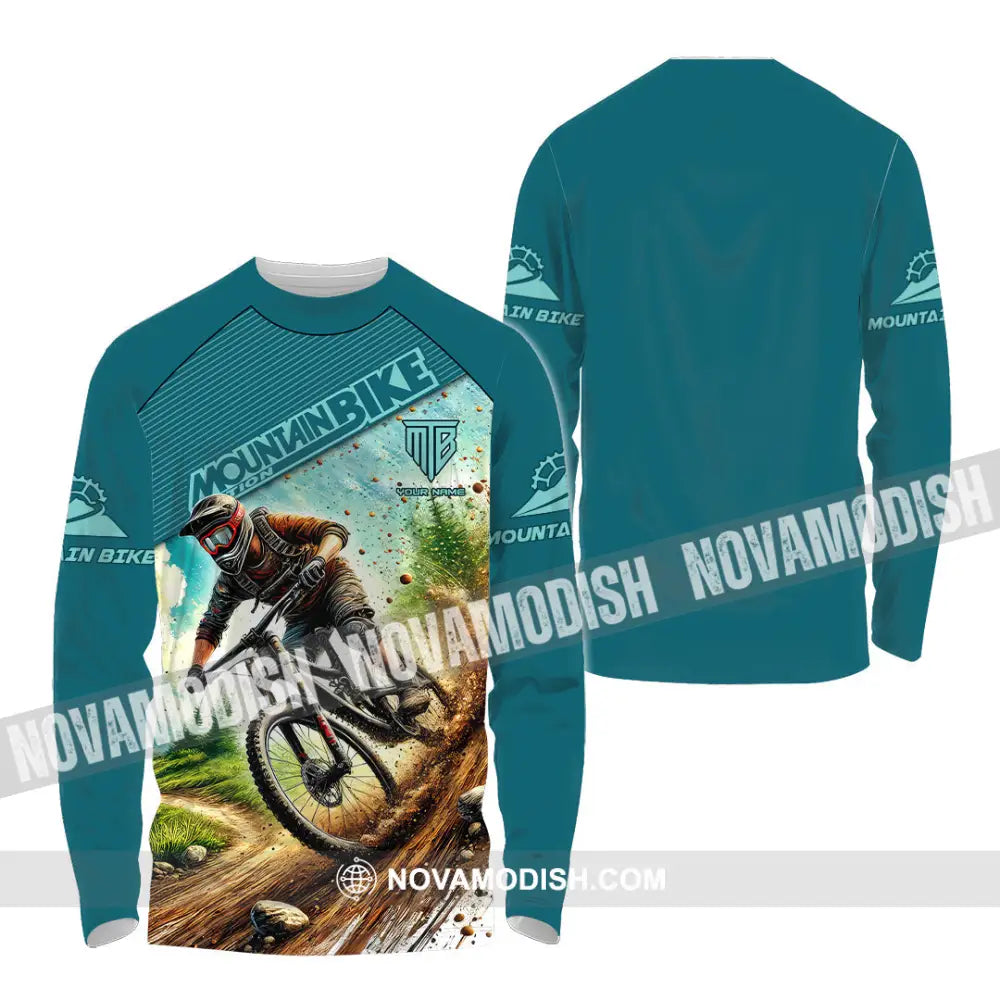 Man Shirt Custom Name Mountain Bike Lover Hoodie Polo Long Sleeve / S T-Shirt