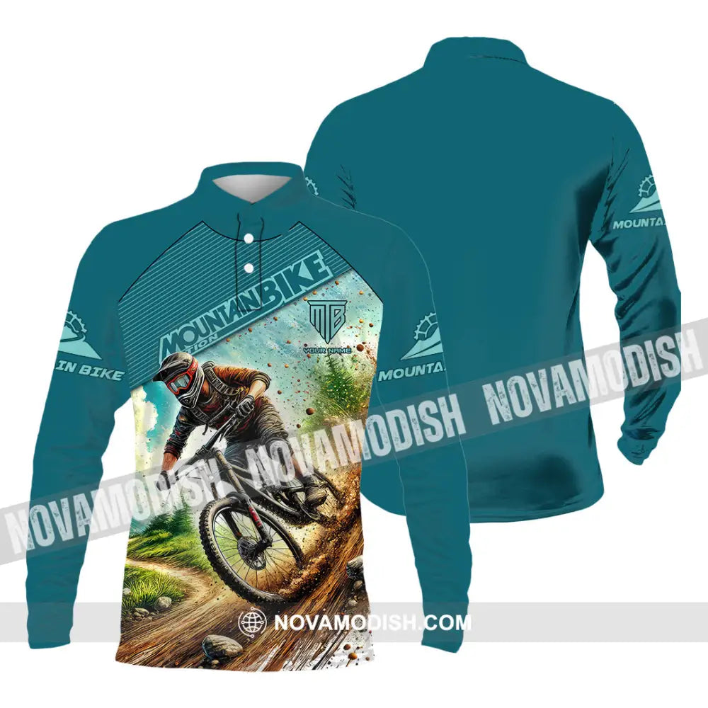 Man Shirt Custom Name Mountain Bike Lover Hoodie Polo Long Sleeve / S T-Shirt