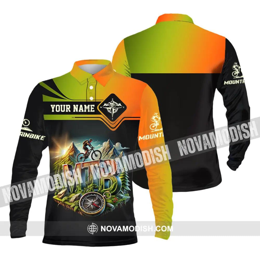 Man Shirt Custom Name Mountain Bike Shirt Mountain Bike Lover Hoodie Shirt Polo Long Sleeve Shirt Long Sleeve Polo / S