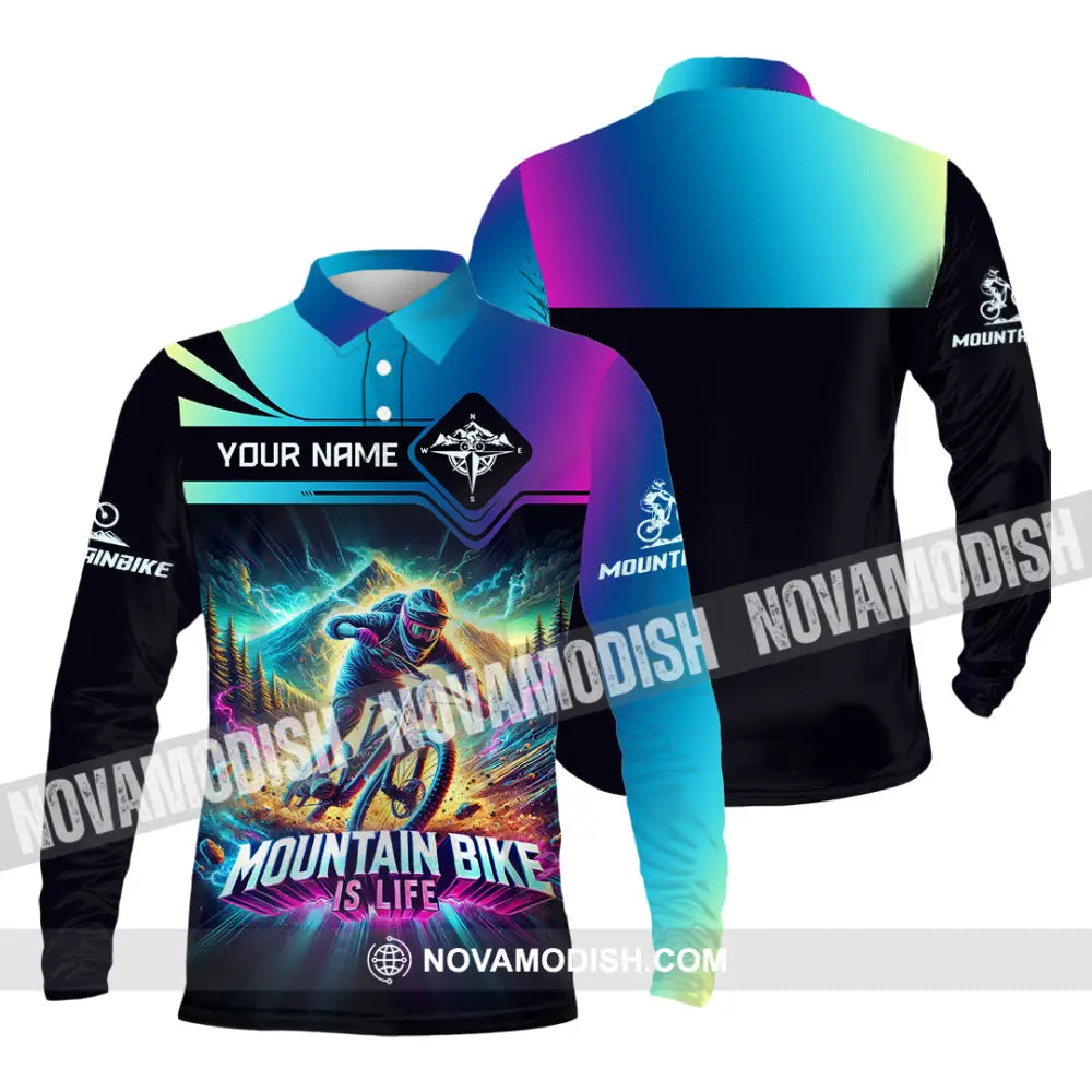 Man Shirt Custom Name Mountain Bike Lover Hoodie Polo Long Sleeve / S T-Shirt