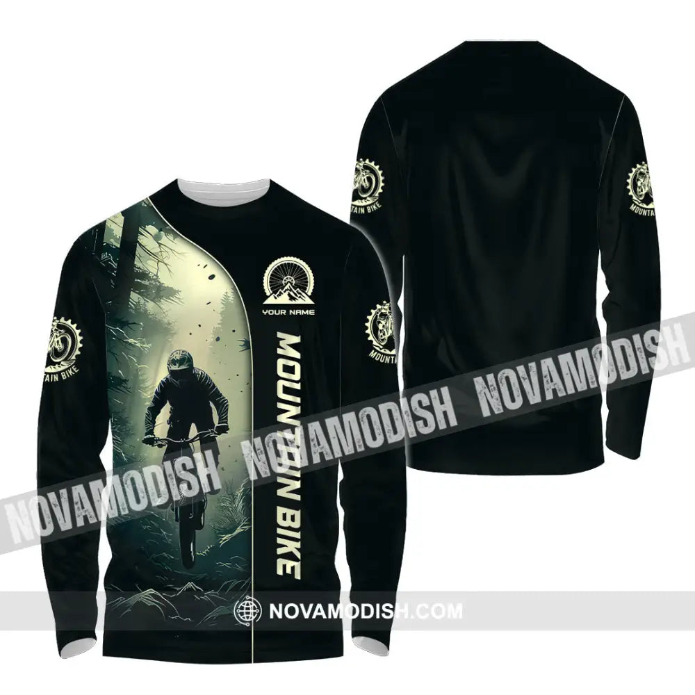 Man Shirt Custom Name Mountain Bike Lover Hoodie Polo Long Sleeve / S T-Shirt