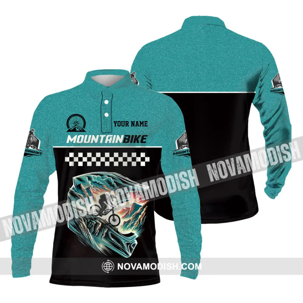 Man Shirt Custom Name Mountain Bike Lover Hoodie Polo Long Sleeve / S T-Shirt