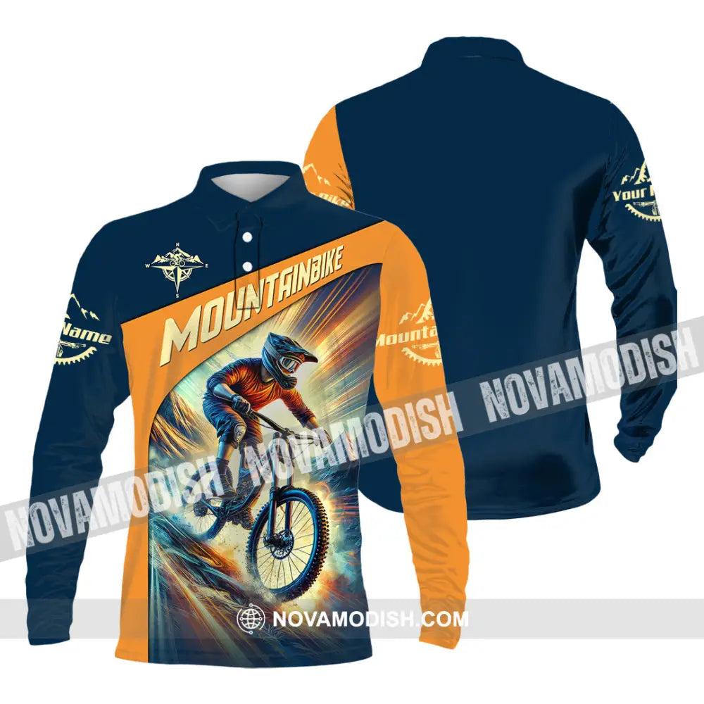 Man Shirt Custom Name Mountain Bike Lover Hoodie Polo Long Sleeve / S T-Shirt