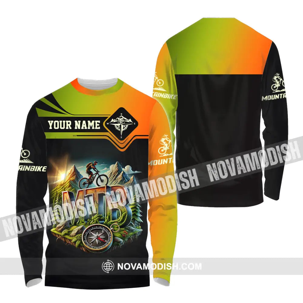 Man Shirt Custom Name Mountain Bike Shirt Mountain Bike Lover Hoodie Shirt Polo Long Sleeve Shirt Long Sleeve Shirt / S