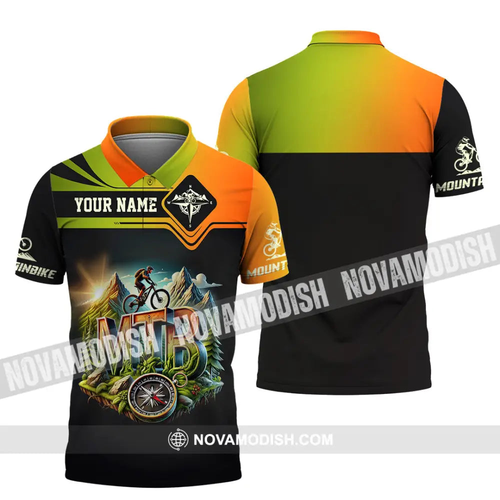 Man Shirt Custom Name Mountain Bike Lover Hoodie Polo Long Sleeve / S T-Shirt