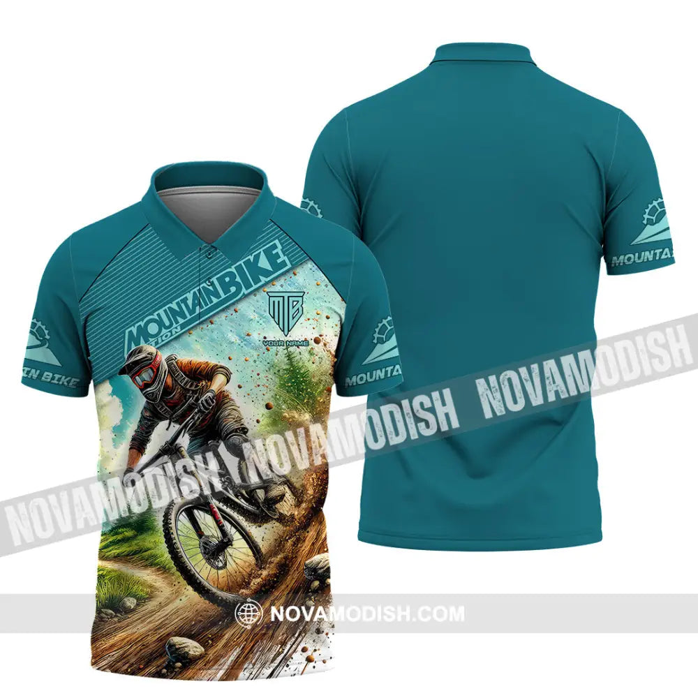 Man Shirt Custom Name Mountain Bike Lover Hoodie Polo Long Sleeve / S T-Shirt