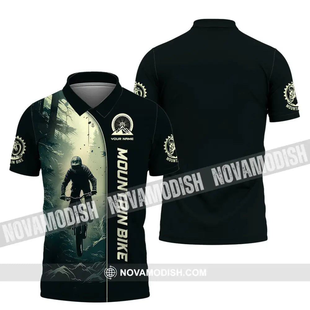 Man Shirt Custom Name Mountain Bike Lover Hoodie Polo Long Sleeve / S T-Shirt